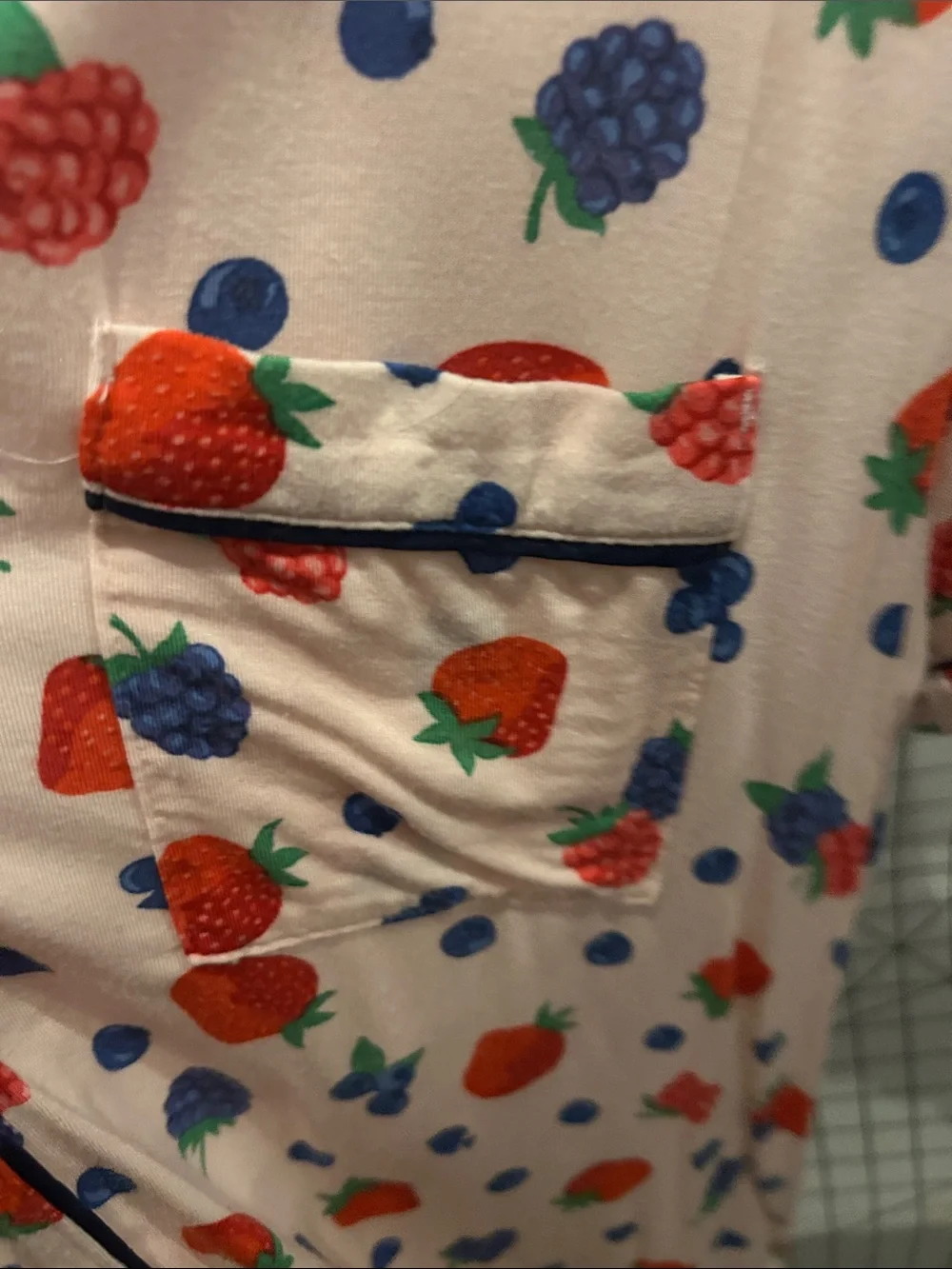 Kate Spade Pink Short-Sleeve Button-Down Top with Red & Blue Fruit Print